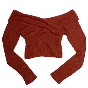 Windsor Burgundy Off The Shoulder Criss Cross Crop Top